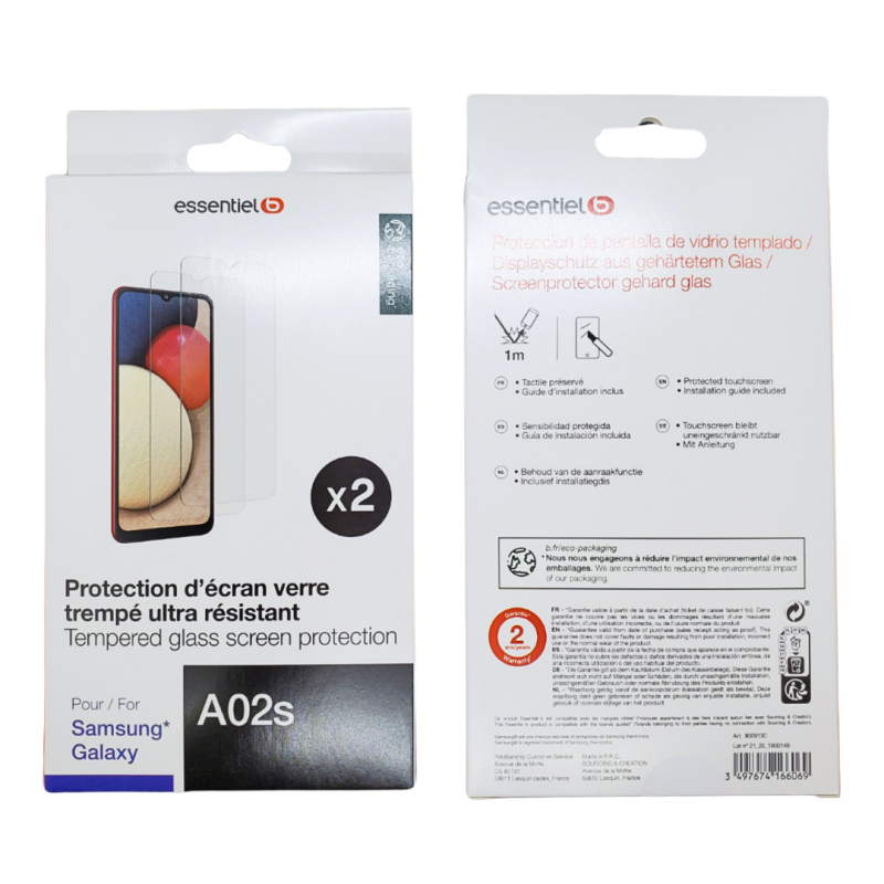 2 Pcs Verre Trempé ESSENTIELB pour Samsung Galaxy A02s/A03s — Accessoire · Smarty Paris 18e